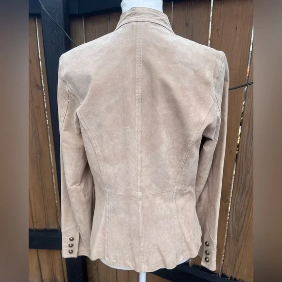 Vintage Suede Women's Tan Military Style Jacket - Picture 8 of 8
